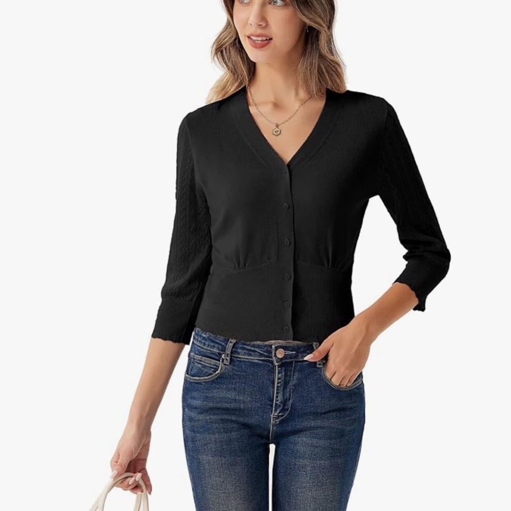 (A9) GRACE KARIN Cropped Cardigan V-Neck Button Down Open Front, Size Small, NWT